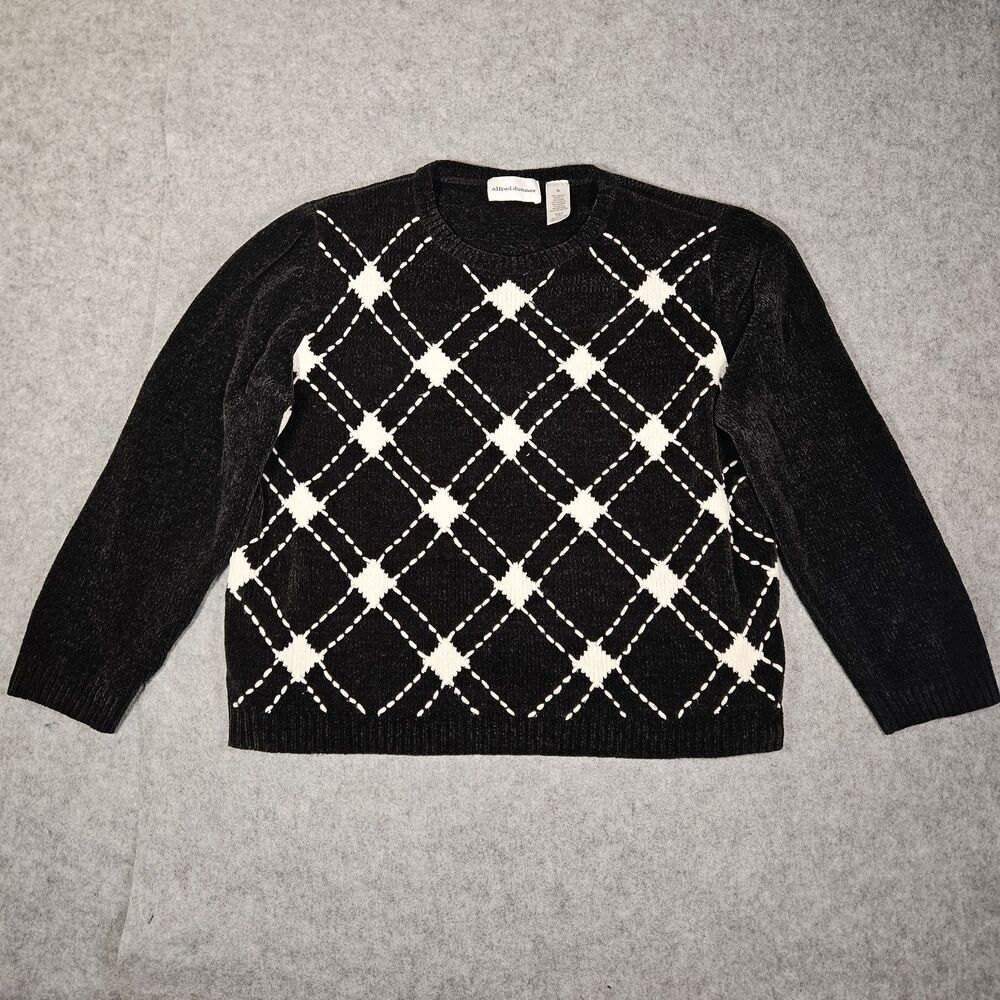 Alfred‎ Dunner Womens Black/White Argyle Pullover Sweater Librarian Granny Sz XL